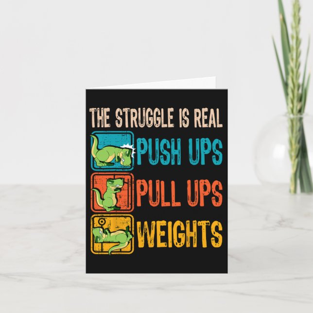 Tarjeta La Lucha Es Realmente Graciosa T-rex Gym Work Out  (Anverso)