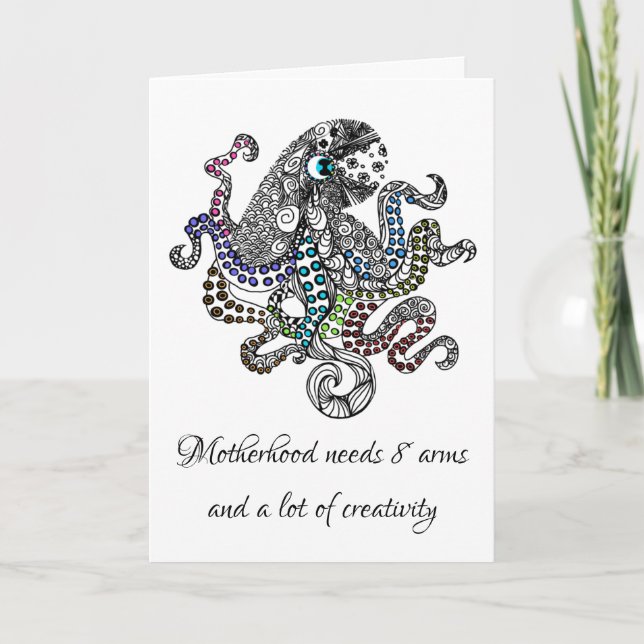 Tarjeta La madre necesita 8 brazos de pulpo artsy (Anverso)