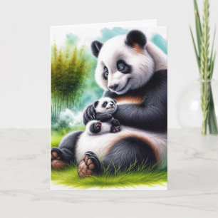 Tarjeta La Madre Panda De Cumpleaños Lleva Con Su Cubo