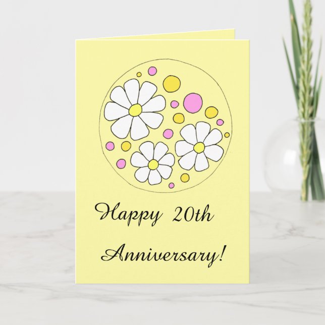 Tarjeta La margarita retra florece vigésimo aniversario (Anverso)