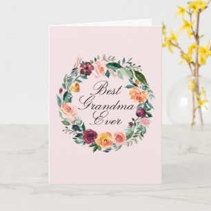 Tarjeta La mejor abuela Corona de flores de rosa de otoño
