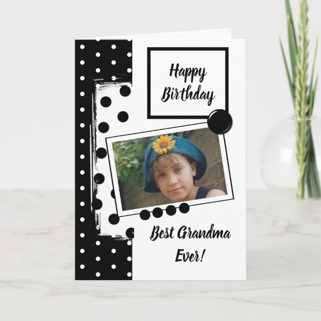 Tarjeta La mejor abuela nunca blanco y negro con foto (Anverso)