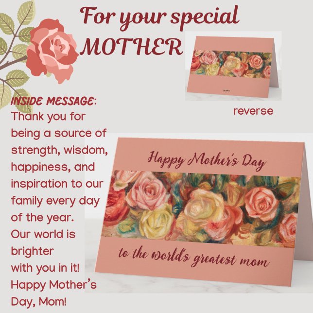 Tarjeta La mejor carta de la madre: Personalizado de Rosas (A beautiful floral roses Mother's Day card for your special Mom! All text customizable.)