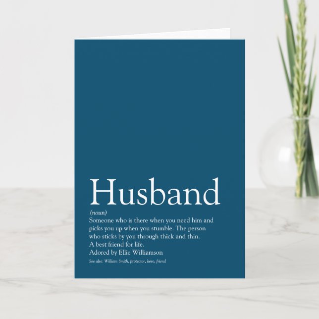 Tarjeta La mejor definición del marido del mundo es azul (Anverso)