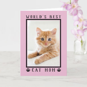 Tarjeta La mejor foto del día de la madre rosa del gato de