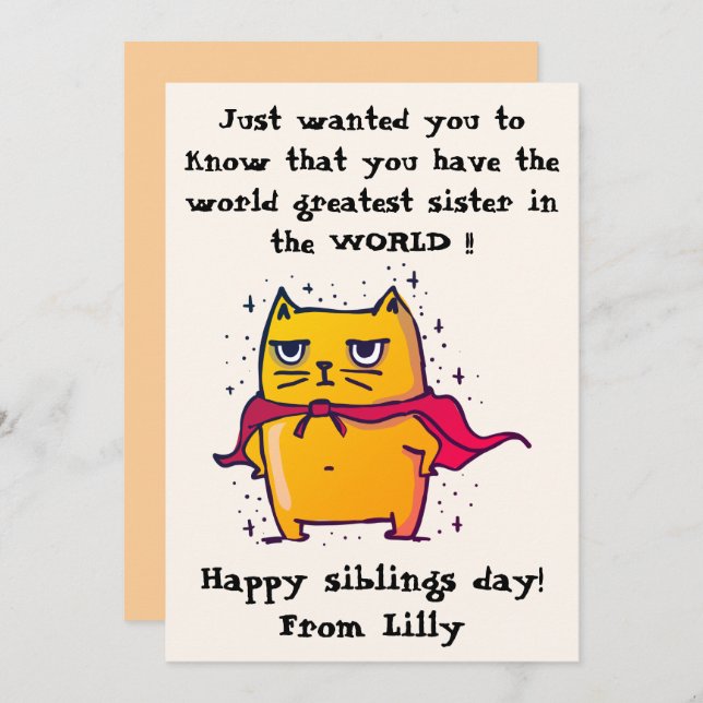 Tarjeta La Mejor Hermana Del Mundo | Saludo Día De Los Her (Anverso / Reverso)