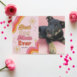 Tarjeta La mejor madre del perro retro jamás rosa y margar