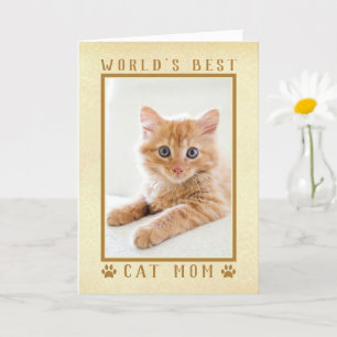 Tarjeta La Mejor Mamá de Gatos del Mundo Foto Dorada Día d