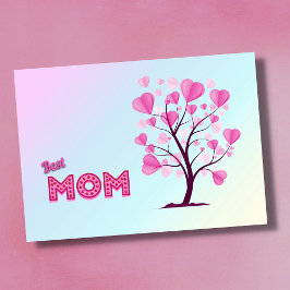 Tarjeta La mejor mamá del árbol de acuarela rosado pastel 