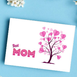 Tarjeta La mejor mamá del árbol de acuarela rosado pastel