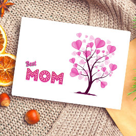 Tarjeta La mejor mamá del árbol de acuarela rosado pastel