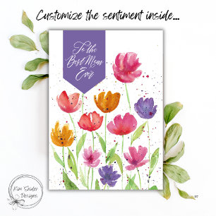 Tarjeta La Mejor Mamá del Mundo Acuarela Flores Día de la