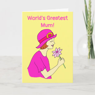 Tarjeta La mejor mamá sombrero rosa día de la madre