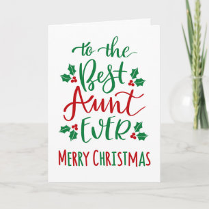 Tarjeta La mejor tía del mundo tipografía de Feliz Navidad