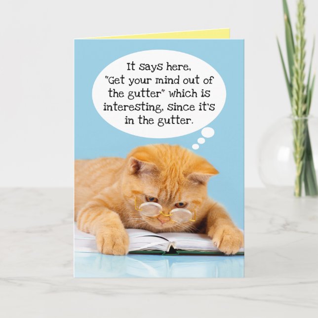 Tarjeta La mente divertida de un gato está en el cumpleaño (Anverso)