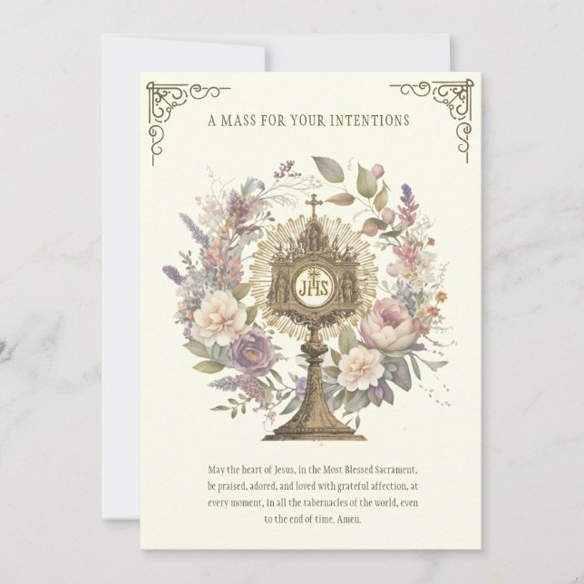 Tarjeta La misa que ofrece la floral divina alaba a Eucari (Anverso)