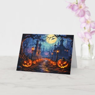 Tarjeta La misteriosa casa embrujada - Feliz Halloween