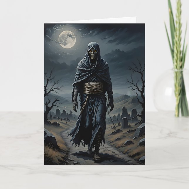 Tarjeta La momia camina por Halloween (Anverso)