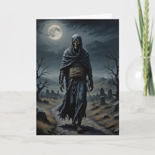 Tarjeta La momia camina por Halloween