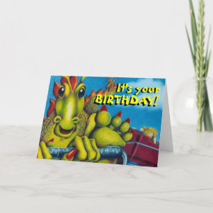 Tarjeta la montaña rusa de dragones, ¡es tu cumpleaños!