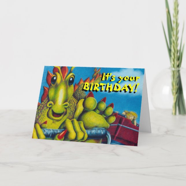 Tarjeta la montaña rusa de dragones, ¡es tu cumpleaños! (Anverso)