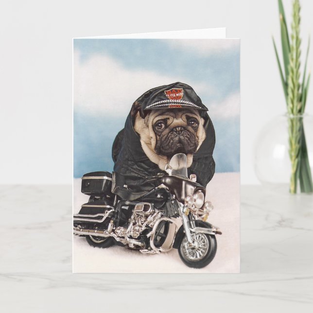 Tarjeta La motocicleta Pug Dog (Anverso)