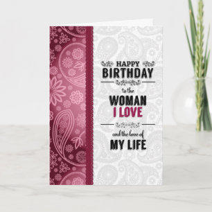 Tarjeta La mujer a la que amas el cumpleaños en rosa y bla