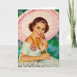 Tarjeta La mujer con un paraguas rosa, cumpleaños