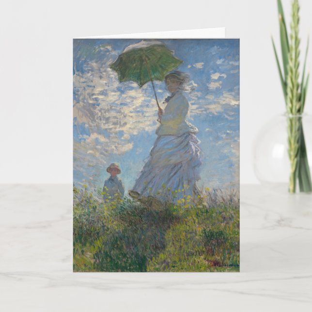 Tarjeta La mujer de Claude Monet con una sombrilla (El pas (Anverso)