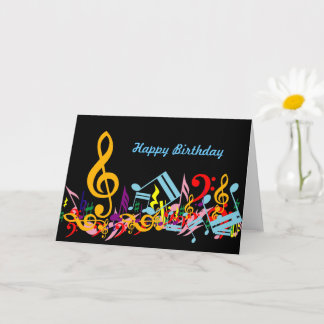 Tarjeta La música embarullada colorida observa feliz