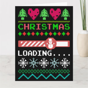 Tarjeta La Navidad se está cargando, suéter feo divertido 