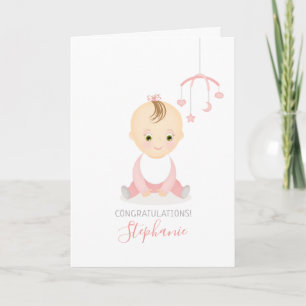 Tarjeta La niña cuta y su Baby Shower móvil