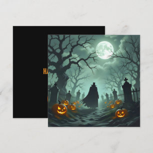 Tarjeta La noche de Halloween oscuro y espeluznante paisaj