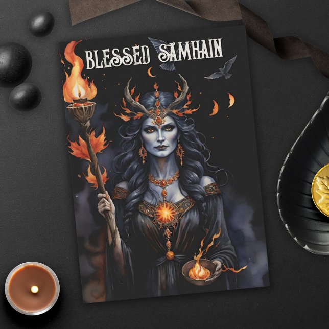 Tarjeta La Noche de Samhain de Pagan Witch (Fall Forest Blessed Samhain Night Pagan Witch Halloween Greeting Card)