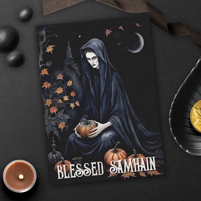 Tarjeta La Noche de Samhain de Pagan Witch (Fall Forest Blessed Samhain Night Pagan Witch Halloween Greeting Card)