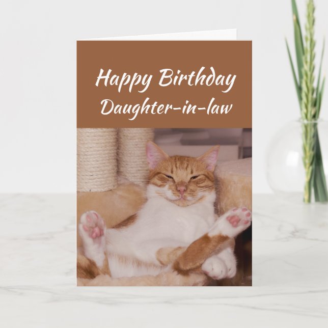 Tarjeta La nuera del feliz cumpleaños celebra el gato (Anverso)