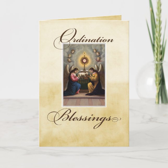 Tarjeta La ordenación felicita a los ángeles en el Altar (Anverso)