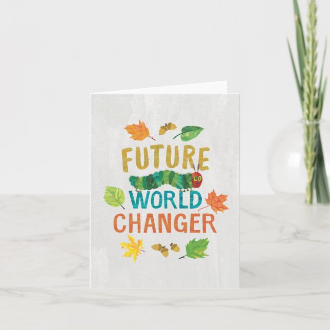 Tarjeta La oruga del futuro cambio mundial, muy hambrienta (Anverso)