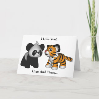 Tarjeta La panda del tigre de Kawaii abraza y besa la