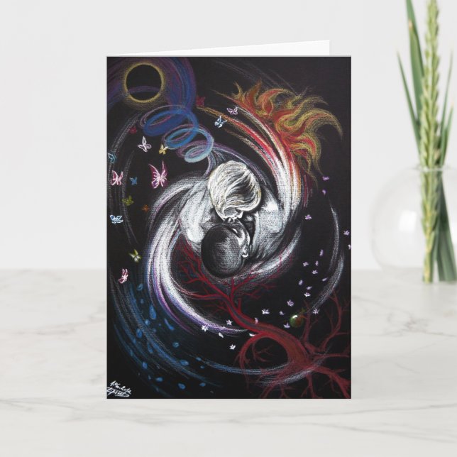 Tarjeta La pareja de besos Yin Yang Love Surreal dibujo ar (Anverso)