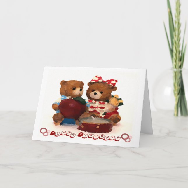 Tarjeta La pareja de osos de Teddy feliz cumpleaños (Anverso)