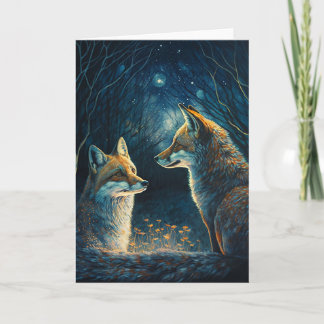 Tarjeta La pareja Fox, mirándose a la luz de la luna.