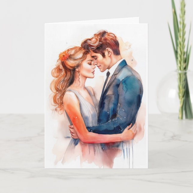 Tarjeta La pareja joven se abraza para el romance Día de S (Anverso)