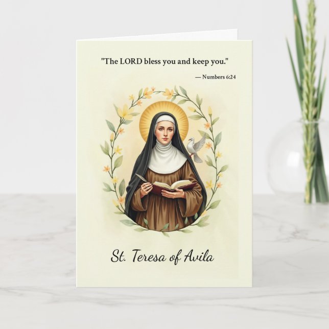 Tarjeta La paz y bendiciones de Santa Teresa de Ávila con (Anverso)