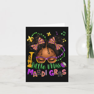 Tarjeta La pequeña Miss Mardi Gras Afro Messy Bun Chicas N