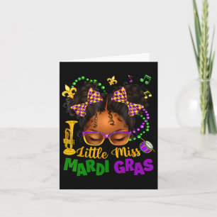 Tarjeta La pequeña Miss Mardi Gras Afro Messy Bun Chicas N