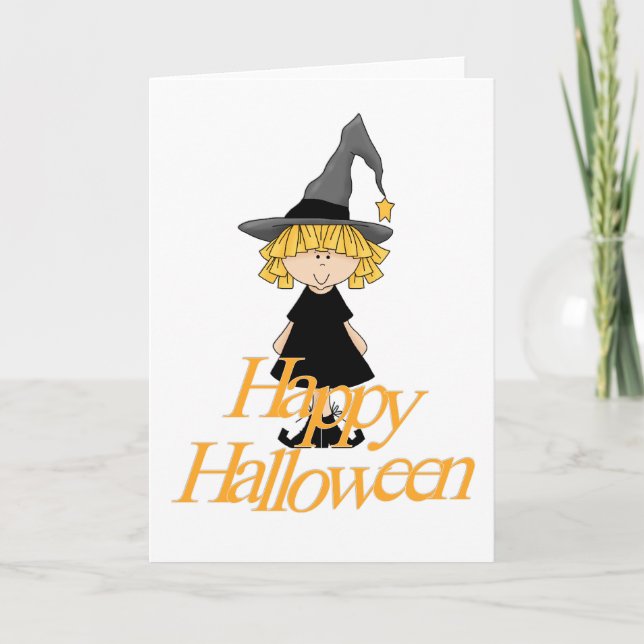 Tarjeta La pequeña mujer feliz Halloween (Anverso)