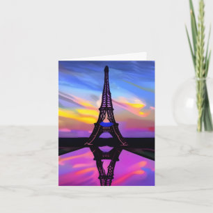Tarjeta La Pintoresca Torre Eiffel Con Un Amanecer De Lumi