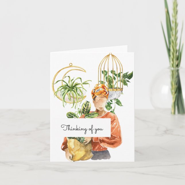 Tarjeta La planta de Chica negro que ama pensar en ti (Anverso)