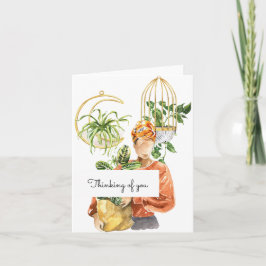 Tarjeta La planta de Chica negro que ama pensar en ti